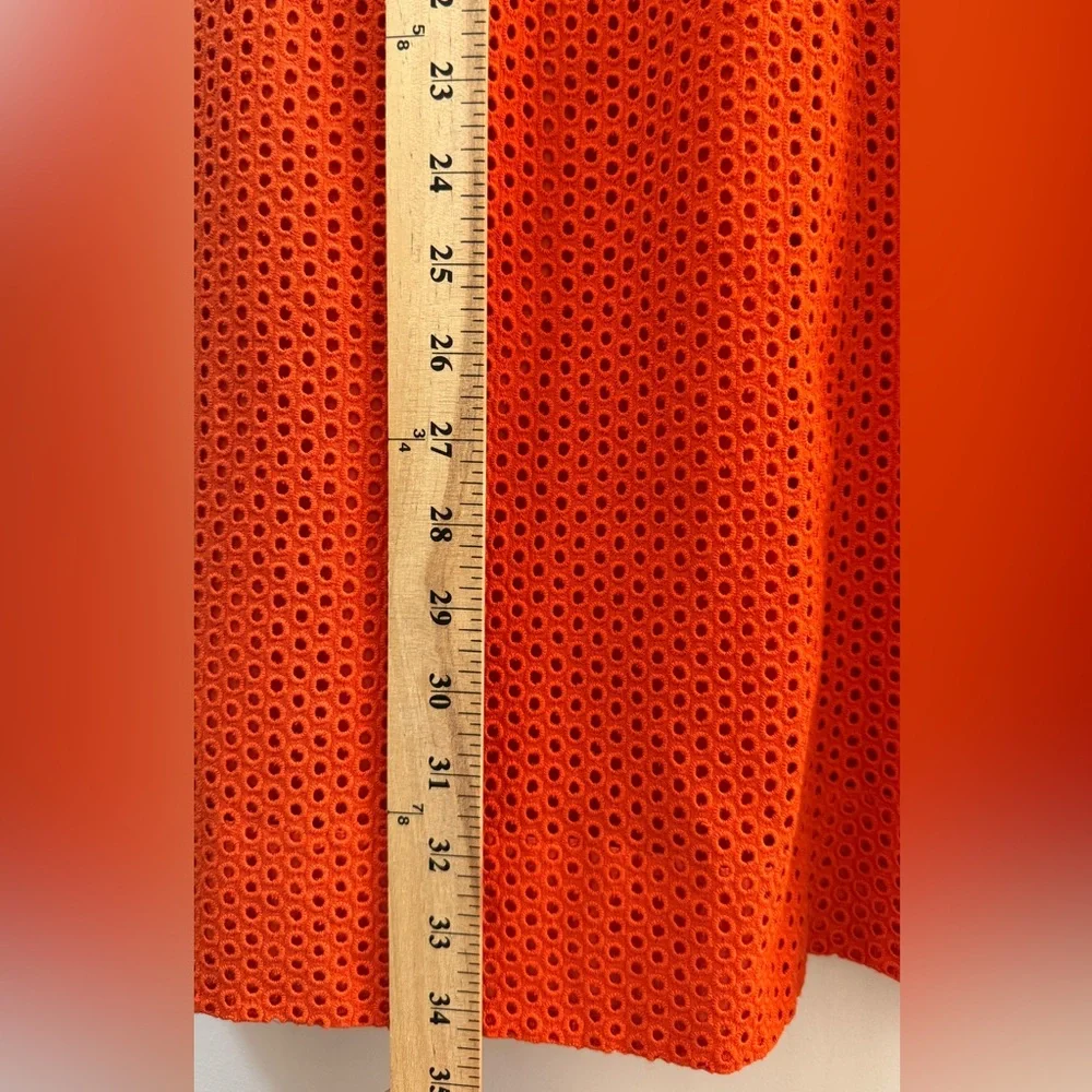 J. Crew Orange-Red Eyelet Lace Puff Sleeve Dress - Size 2 - Picture 8 of 11